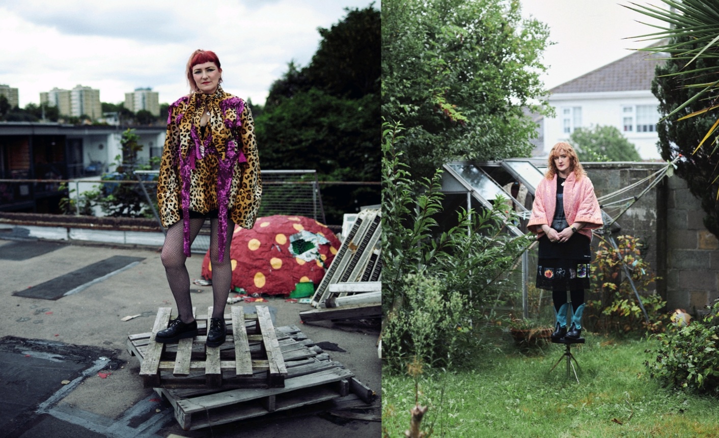 Image Credit :: Portraits by Declan Kelly, Electronic Sheep Lon/Dub Series. Left: Helen Delany, warehouse roof, Manor Hse., London, 2021. Right: Brenda Aherne, garden, Cedarwood Rd, Dublin, 2021.